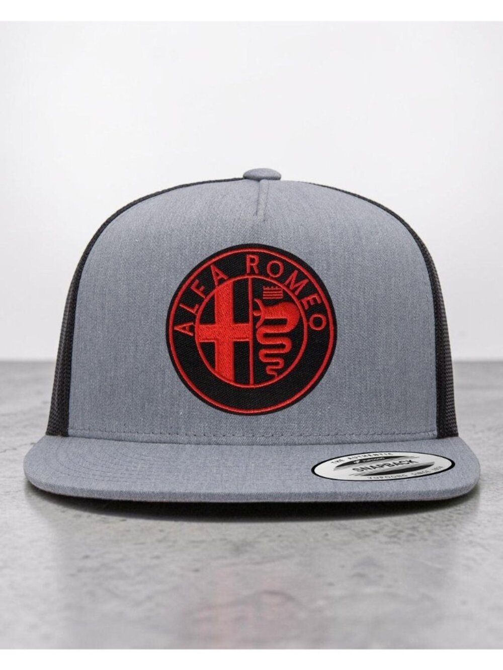 Alfa Romeo Logo YP Classics 6006 Flat Bill Trucker Mesh Back Snapback grey/black